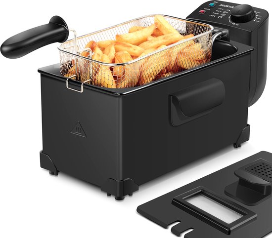 Aigostar Frituurpan - 3 Liter - met kijkvenster - 2200W - Koude zone - Anti reukfilter - Zwart | Slater 30A58
