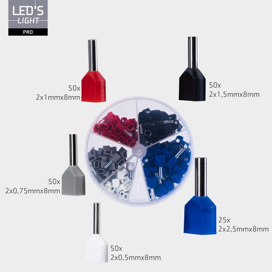 Assortiment d'embouts - 5 tailles de 0,5 mm² à 2,5 mm² - embouts double fil - 225 pièces