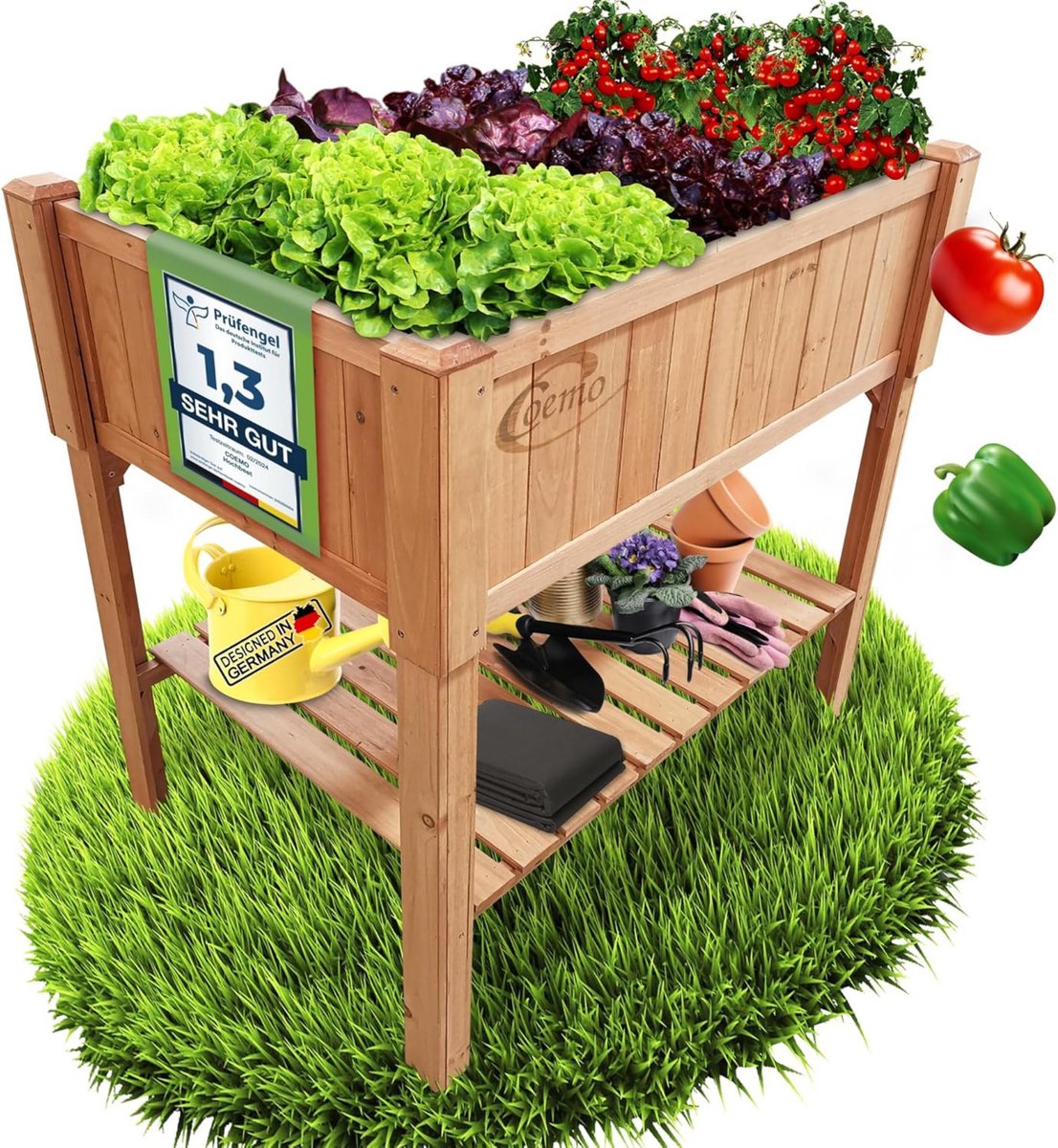 Coemo verhoogd bed hout 90 x 40 x 90 Coemo verhoogd bed hout met plank Koud frame, plantenbak, groot plantbed, kruidenbed, kweekbed - set voor groenten, kruiden in de tuin, terras en balkon decoratie