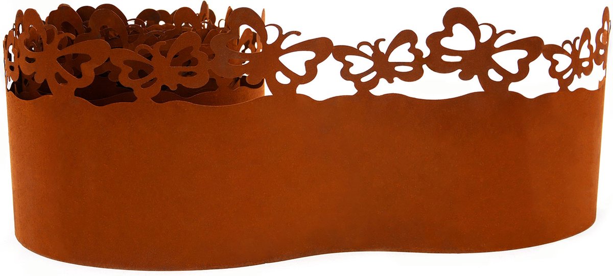 UNUS® Borderrand metalen tuinafboording in roestlook 21x500cm met vlinders