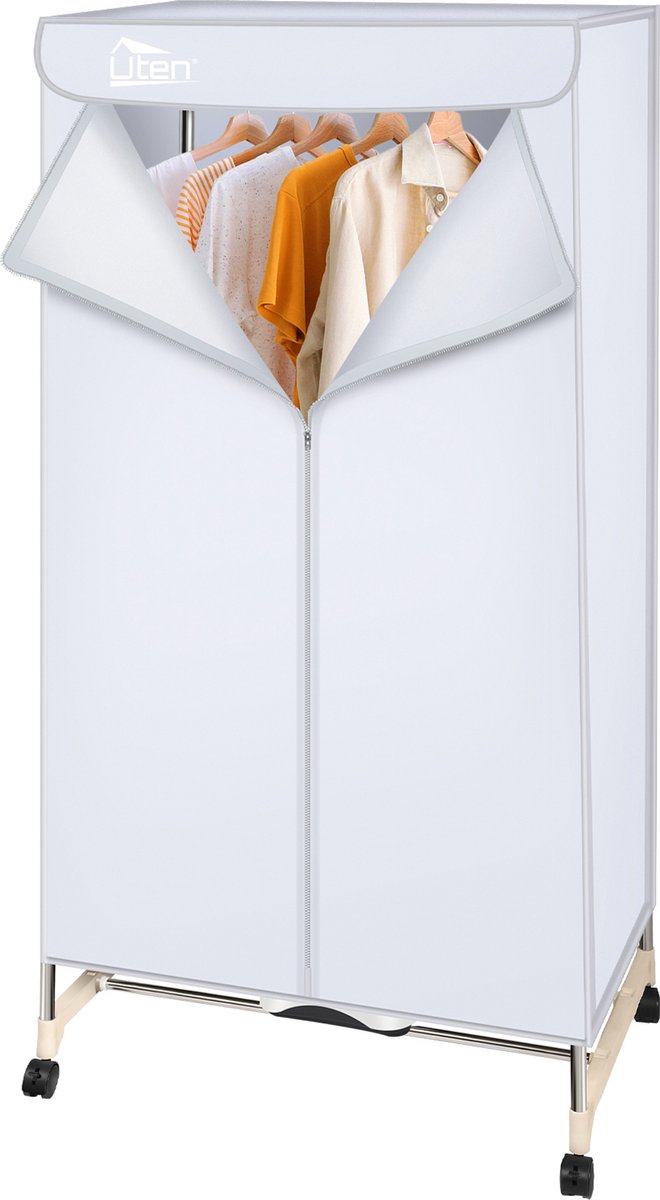 Uten Draagbare elektrische droger Gr886 - 2 lagen droog Design - Warmtepompdroger - 1500 W - Timer 0-180 Min - Elektrisch Droogrek met Verwarming - Wasdroger - Tot 15kg wasgoed - Als wasdroger, droogrek en Kledingkast- Hoogte 1.5 M - Grijs