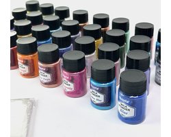 MGM Trading - Mica poeder - 32 kleuren - Epoxy hars pigment - natuurlijke kleurstof - Metallic poederkleurstof voor het maken van sieraden, onderzetters, kaarsen, zeep, nageldecoraties (5 g per fles)