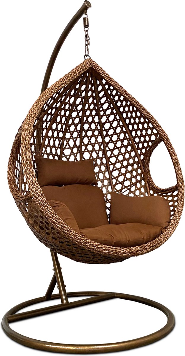 Rijoka Hangstoel Eggy Rope Schommelstoel – Luxe Rattan – Bruin - XLarge - Voor personen 2.20m Max.