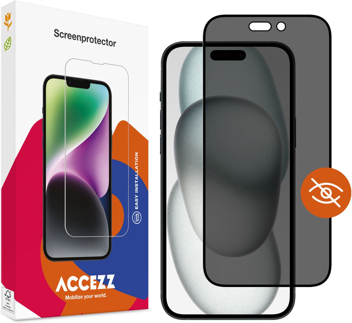 Accezz Screenprotector Geschikt voor iPhone 15 - Accezz Gehard glas Privacy Screenprotector