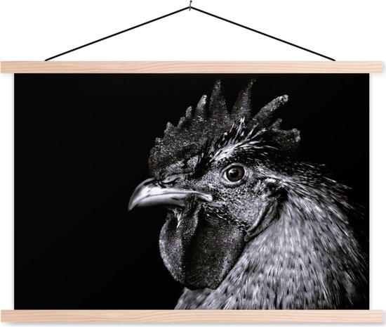 Poster Portrait Zwart et blanc d'un coq lattes textielposter vierge 90x60 cm - Tirage photo sur plaque scolaire (décoration murale salon / chambre)