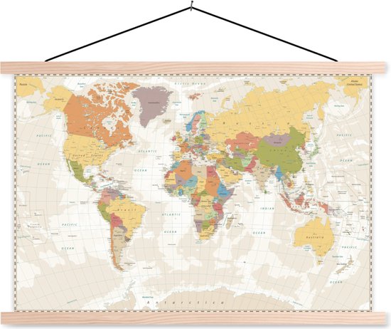 Affiche scolaire - Wereldkaart - Rétro - Couleurs - 120x80 cm - Lattes vierges