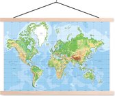 Porte-affiche avec affiche - Affiche scolaire - Wereldkaart - Atlas - Topographie - 150x100 cm - Lattes vierges