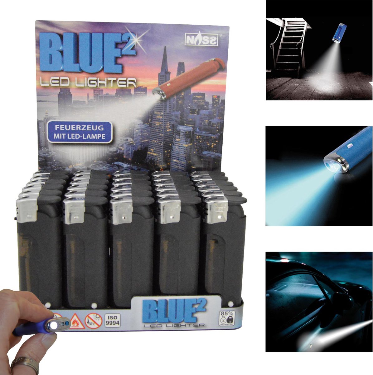 Goedkoopste Elektronische aansteker - Blue² Black Edition Hervulbaar - Display 30 stuks - wegwerpaansteker - electronic lighter - klik aanstekers - aansteker met led lampje