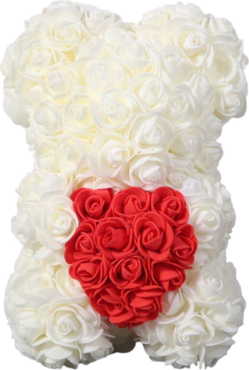 Bovista Rozen Teddy Beertje - Valentijn Cadeautje Voor Haar & Hem - Rose Bear - Rozen Beer - Vrouw - Creme Wit