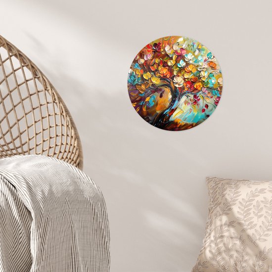 WallCircle® - Papier peint cercle 30x30 cm - Stickers muraux Arbre - Abstrait - Coloré - Fleurs - Cercle mural salon - Cercle mural chambre - Décoration de chambre autocollante - Accessoires de Décoration murale