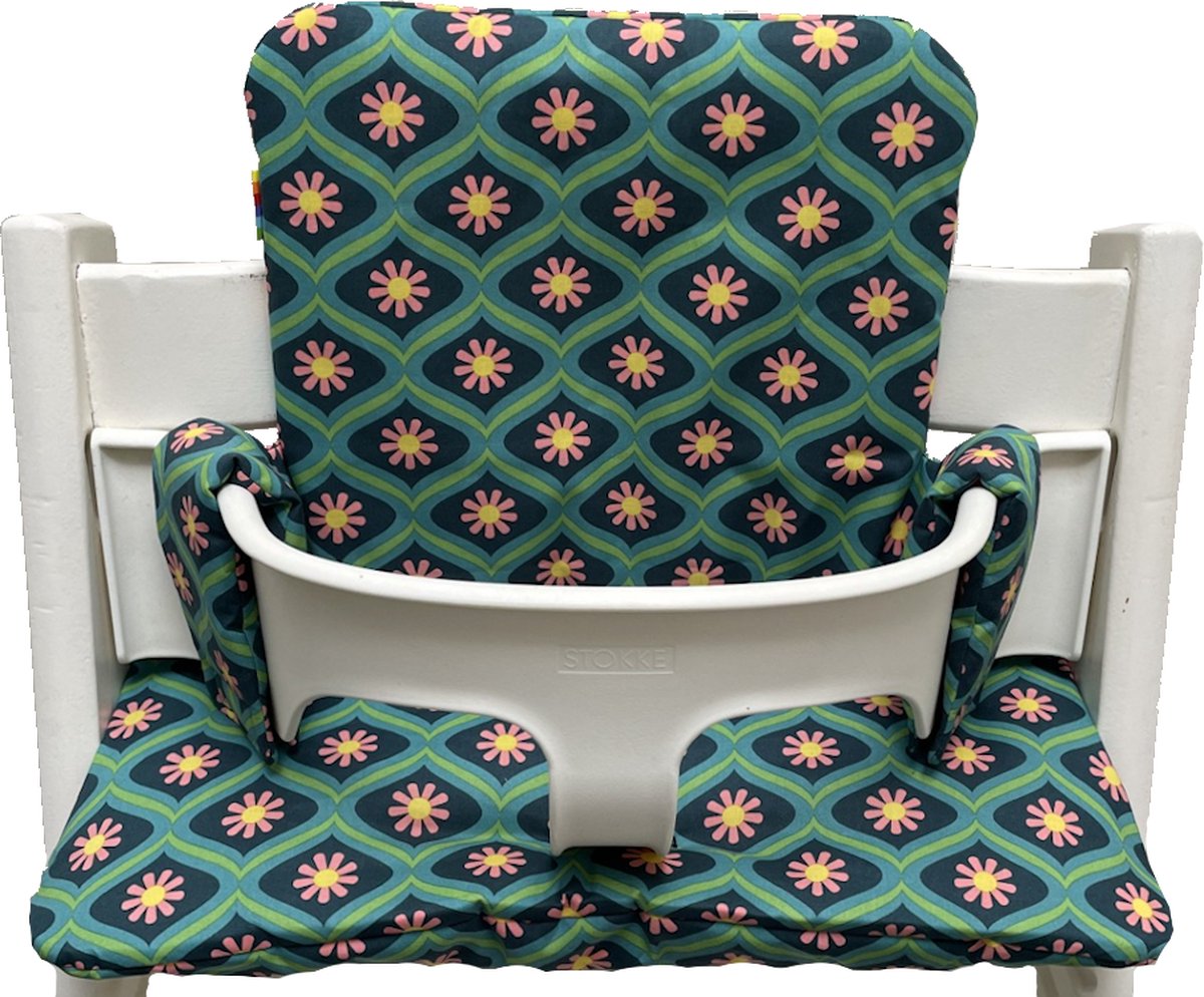 Gecoate kussenset voor de Tripp Trapp kinderstoel van Stokke - Poppy flowers- eenvoudig schoon te vegen - comfortabel - duurzaam