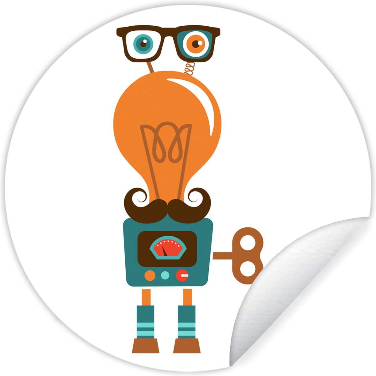 WallCircle® - Behangcirkel 80x80 cm - Muurstickers Robot - Bril - Gloeilamp - Snor - Kinde