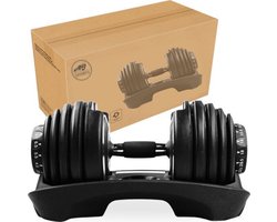 AJ-Sports Verstelbare Dumbell Zwart 24 KG - 2kg t/m 24kg - Gewichten - Dumbells set - Gewichten set - Halterset - Fitness gewichten - Krachttraining - Gym - Fitness - Sport - 15 Dumbells in één! - Let op PER STUK = 1 Dumbbell!