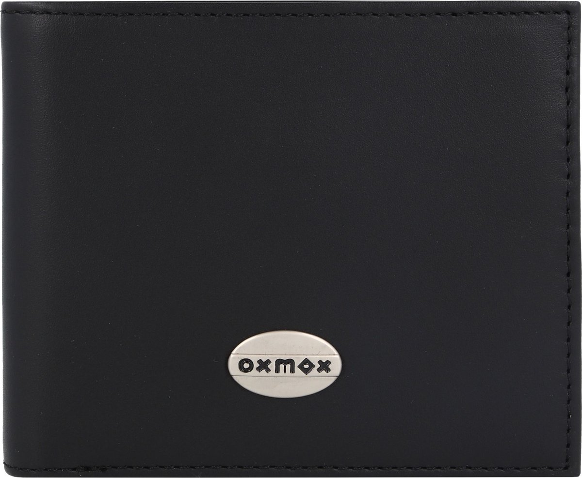 oxmox Leren portemonnee Leather RFID Protect Querscheinbörse Pure Metal Round Black zwart