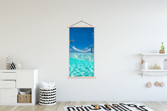 Porte-affiche avec affiche - Affiche scolaire - Été - Mer - Hamac - 90x180 cm - lattes vierges