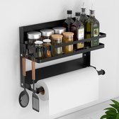 Bol.com Kruidenrek - Hangend Keukenrek van Roestvrij Staal - Zonder Boren - Zwart - 4 Haken keukenrolhouder hangende aanbieding