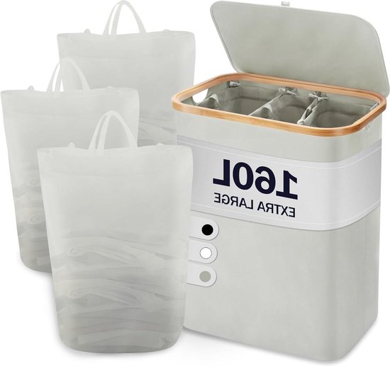 Wasmand met deksel, 2 vakken, 104 liter, wasverzamelaar