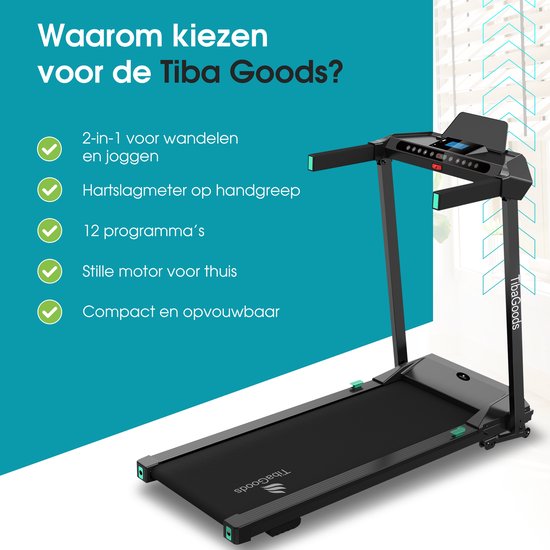 TibaGoods Elektrische Loopband - Hardloopband - Wandelband - 1 t/m 12 kmh - Inklapbaar - 9% Hellingsfunctie - 12 Programma's - Sport - Hometrainer - Walking pad - Voor Thuis