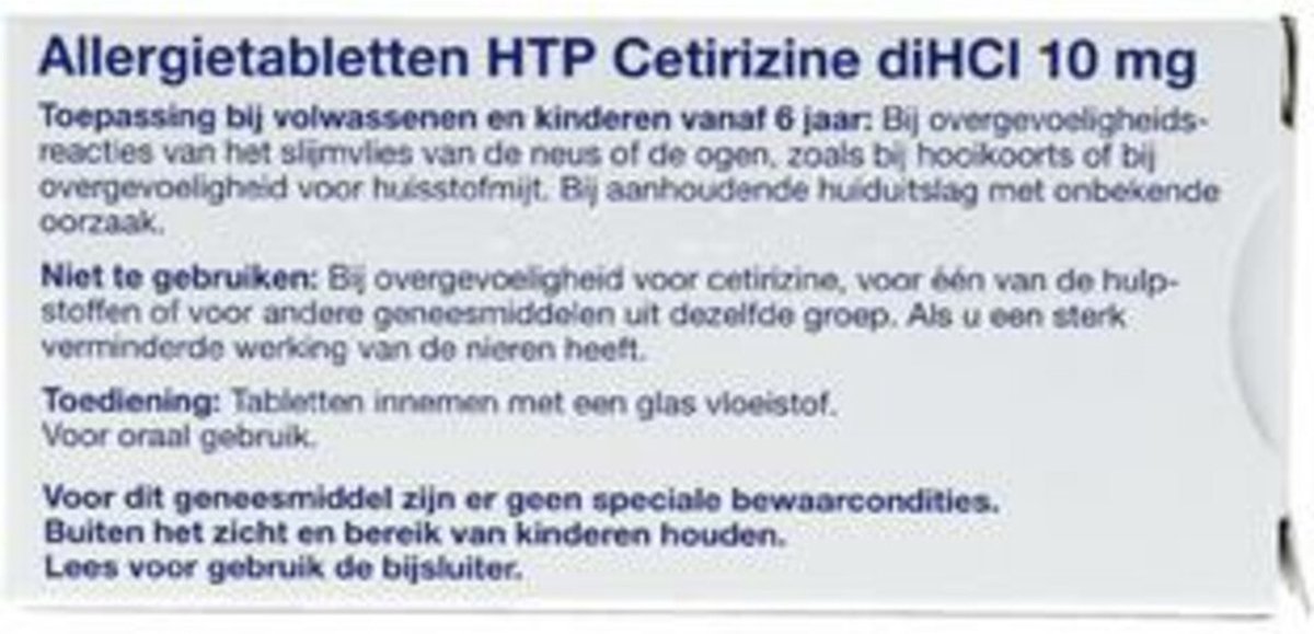 Healthypharm Allergietabletten HTP Cetirizine diHCI 10 mg - 30 tabletten — afbeelding 2