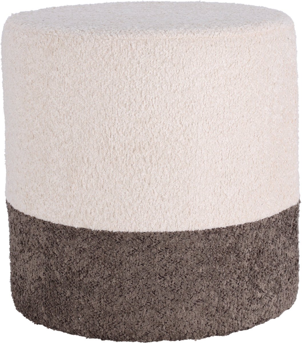 Home & Styling Bouclé Poef - Ø35xH34cm - Beige/Grijs