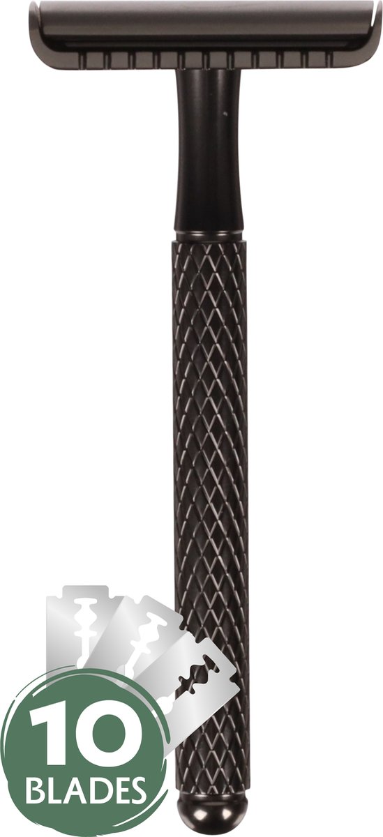 Biowust Safety Razor + 10 Scheermesjes - Voor Mannen & Vrouwen - Zero Waste - Black