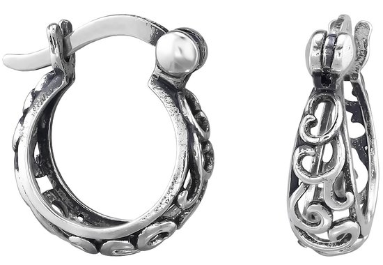 Joie|S - Boucles d'oreilles Bali argent - boucles d'oreilles 13 mm - ajour filigrane élégamment décoré - fermoir français - oxydé