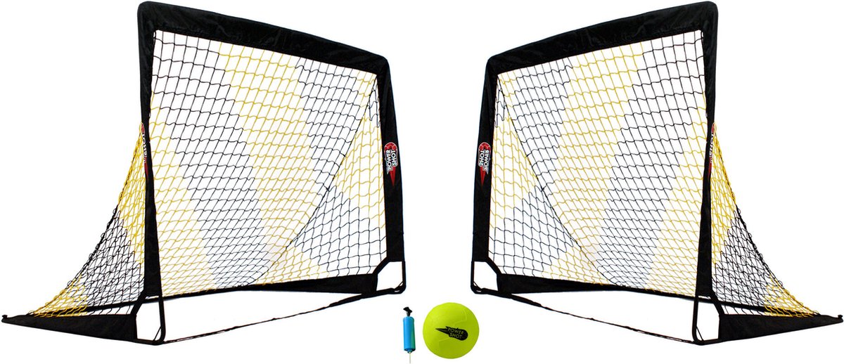 Paar doelen - 2,2x1,5m zwart/geel - Geleverd met een bal en een pomp