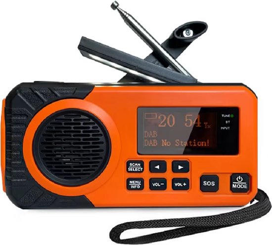 Draagbare noodradio – DAB+/FM – zonnepaneel – Bluetooth – 5200mAh – powerbank – zwengel