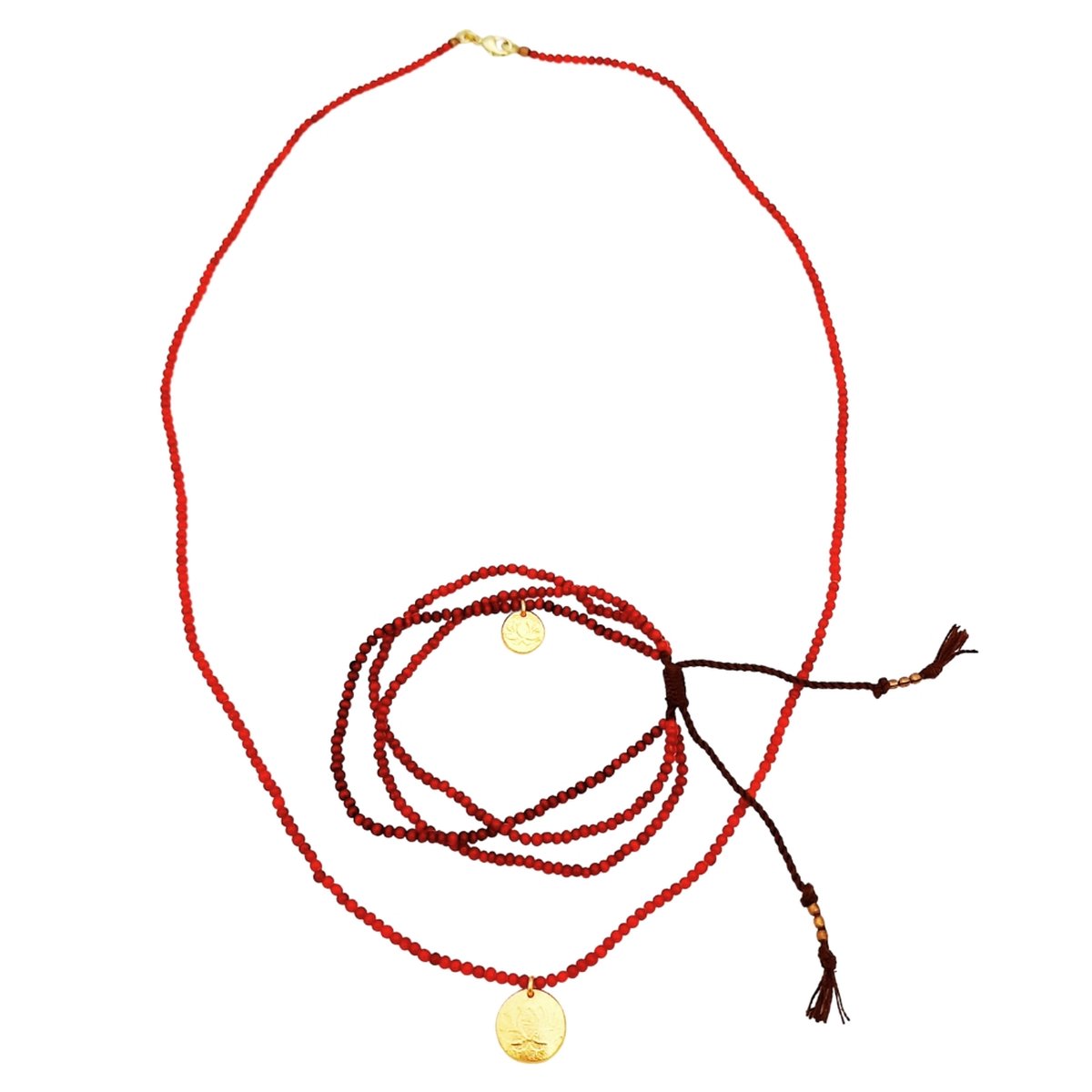 Collier | White Heart | Lotus | Rood - met 'white heart' glaskraaltjes & verguld bedeltje lotus