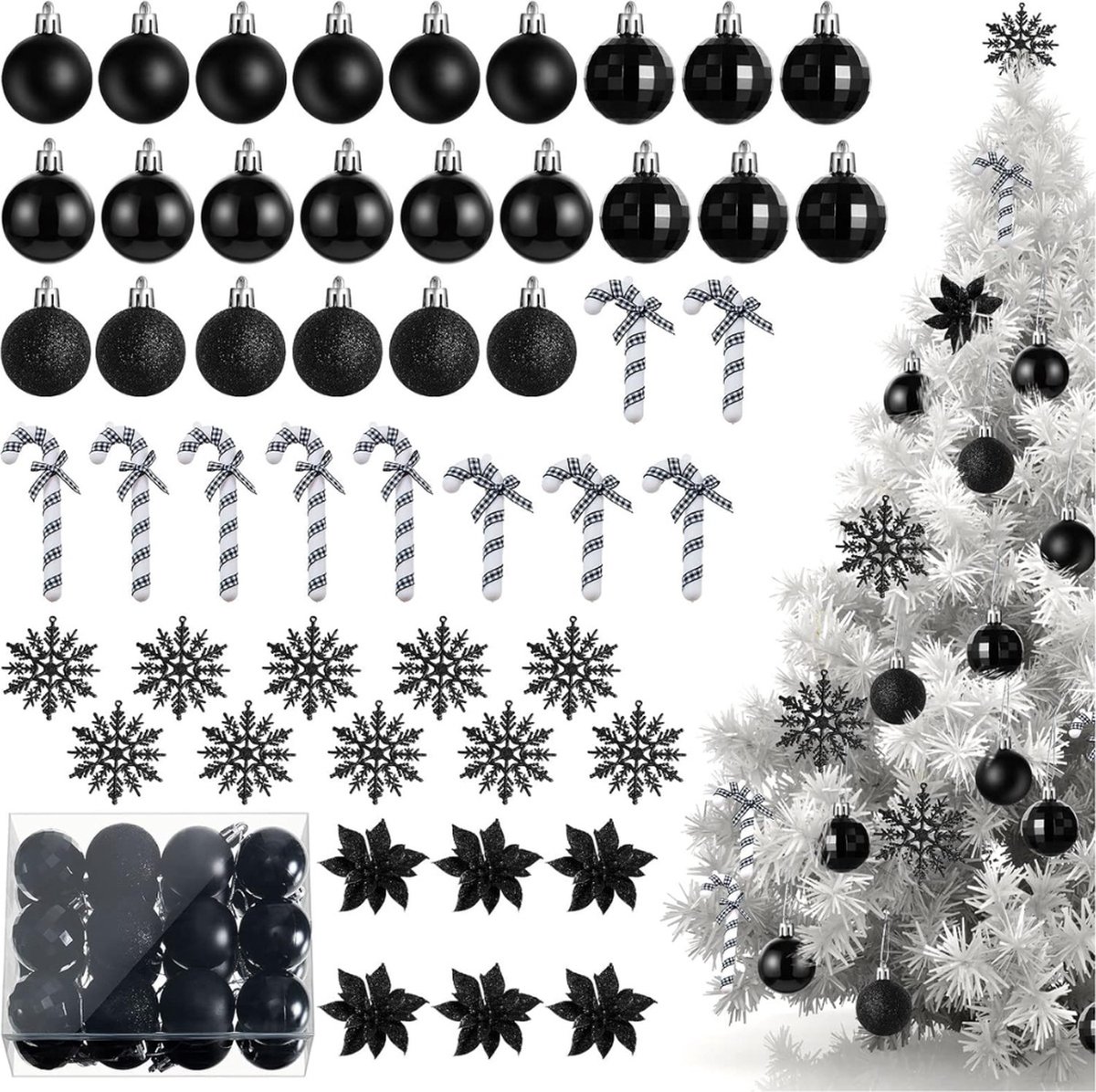 Goodivery - Kerstboomversiering - Kerstboom - Kerstversiering - Kerstdecoratie - 50 Delige Set - Zwart