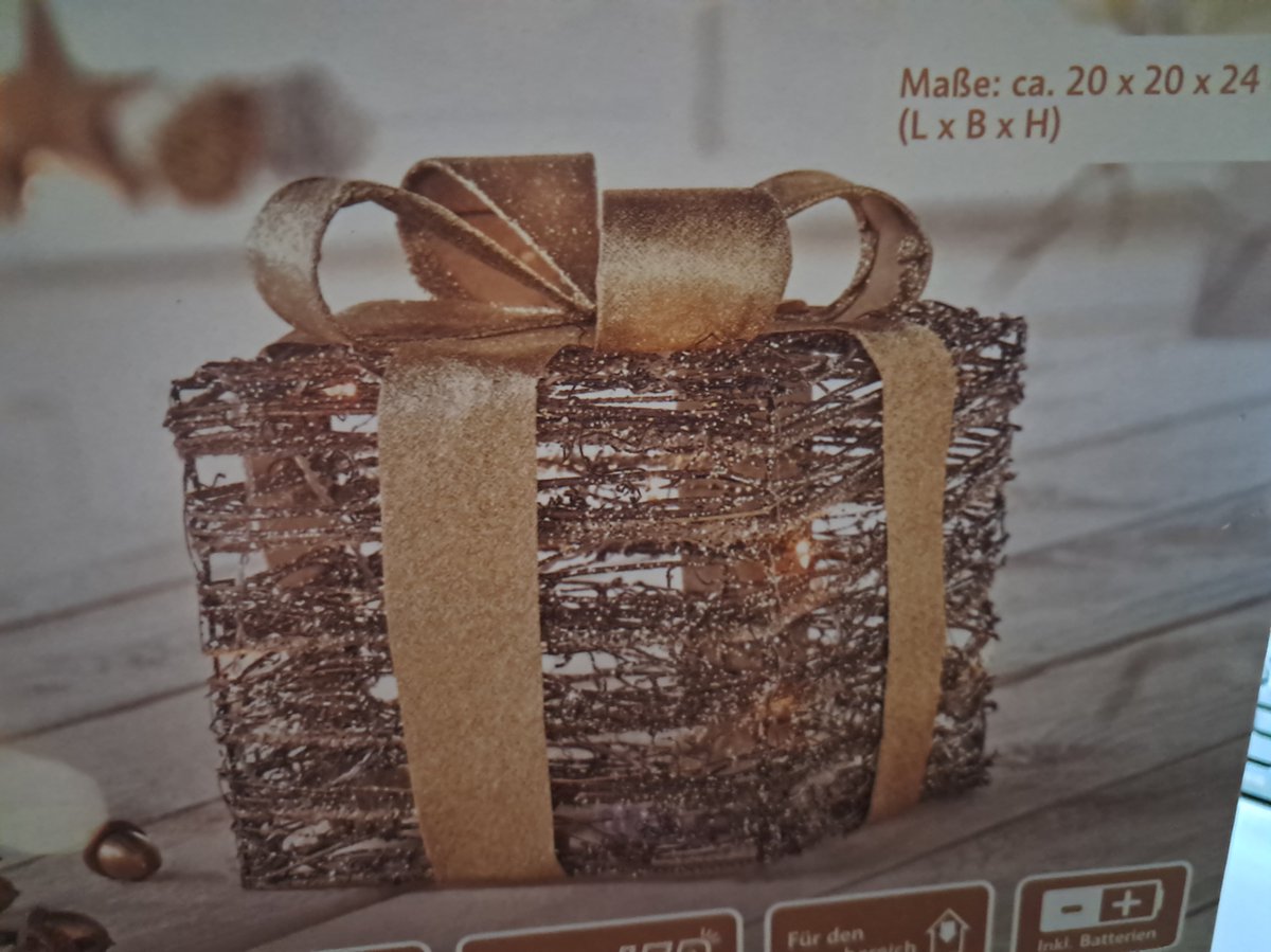 Melinera LED-Kerst Decoratie - Cadeau Doos - Cadeautje - Goud - 20x20x24cm