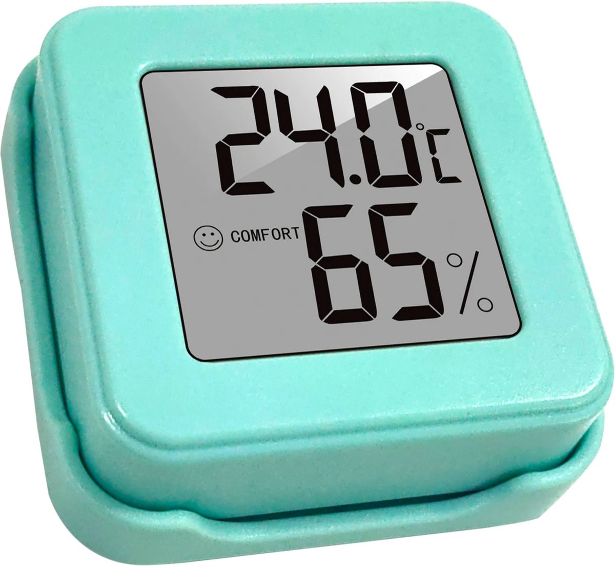 Bol.com Hygrometer Met Houder - Weerstation - Luchtvochtigheidsmeter - Thermometer Voor Binnen - Incl. Batterij & Plakstrip - Groen aanbieding