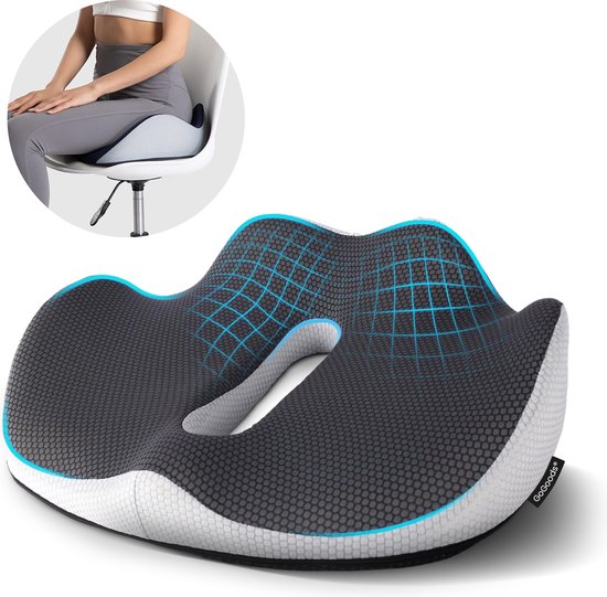Coussin de siège GoGoods® - Coussin de chaise de Luxe - Coccyx orthopédique et ergonomique - Mousse à mémoire de forme - Voiture