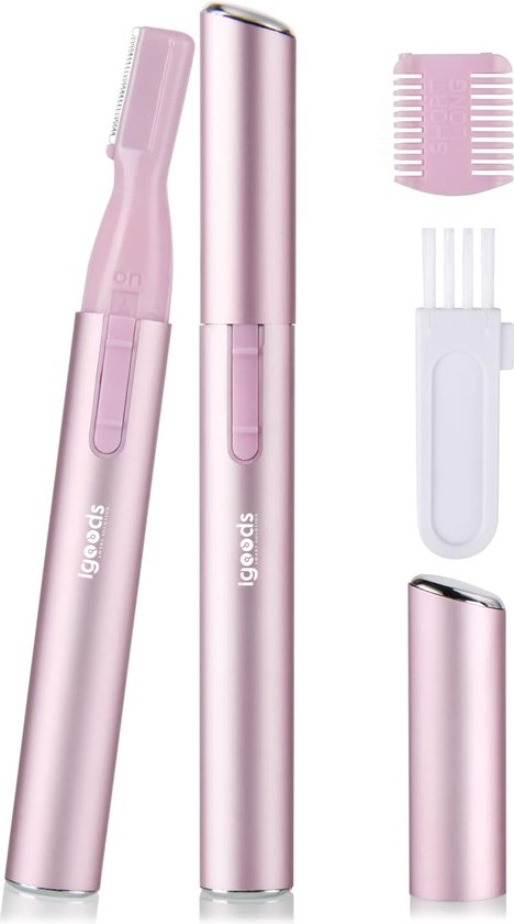 Igoods Precisietrimmer - Facial Care - Wenkbrauw Trimmer - Gezichtshaar Trimmer - Epileer Apparaat - Gezichtshaar Verwijderaar - Ontharing - Inclusief Borsteltje en Opzetstuk - Dames - Roze