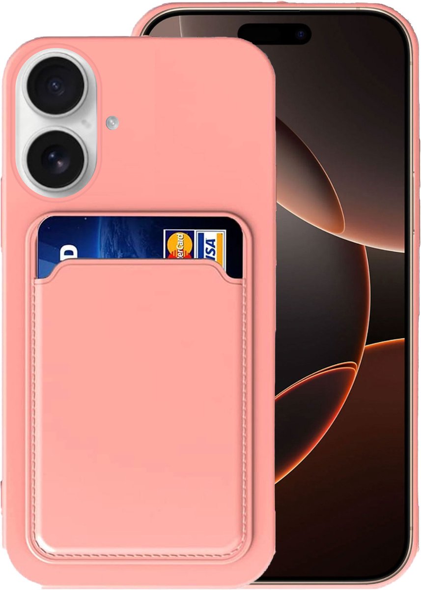 Geschikt voor Apple iPhone 16 Pasjes houder Hoesje Case - Portemonnee Hoesje Cover - Roze