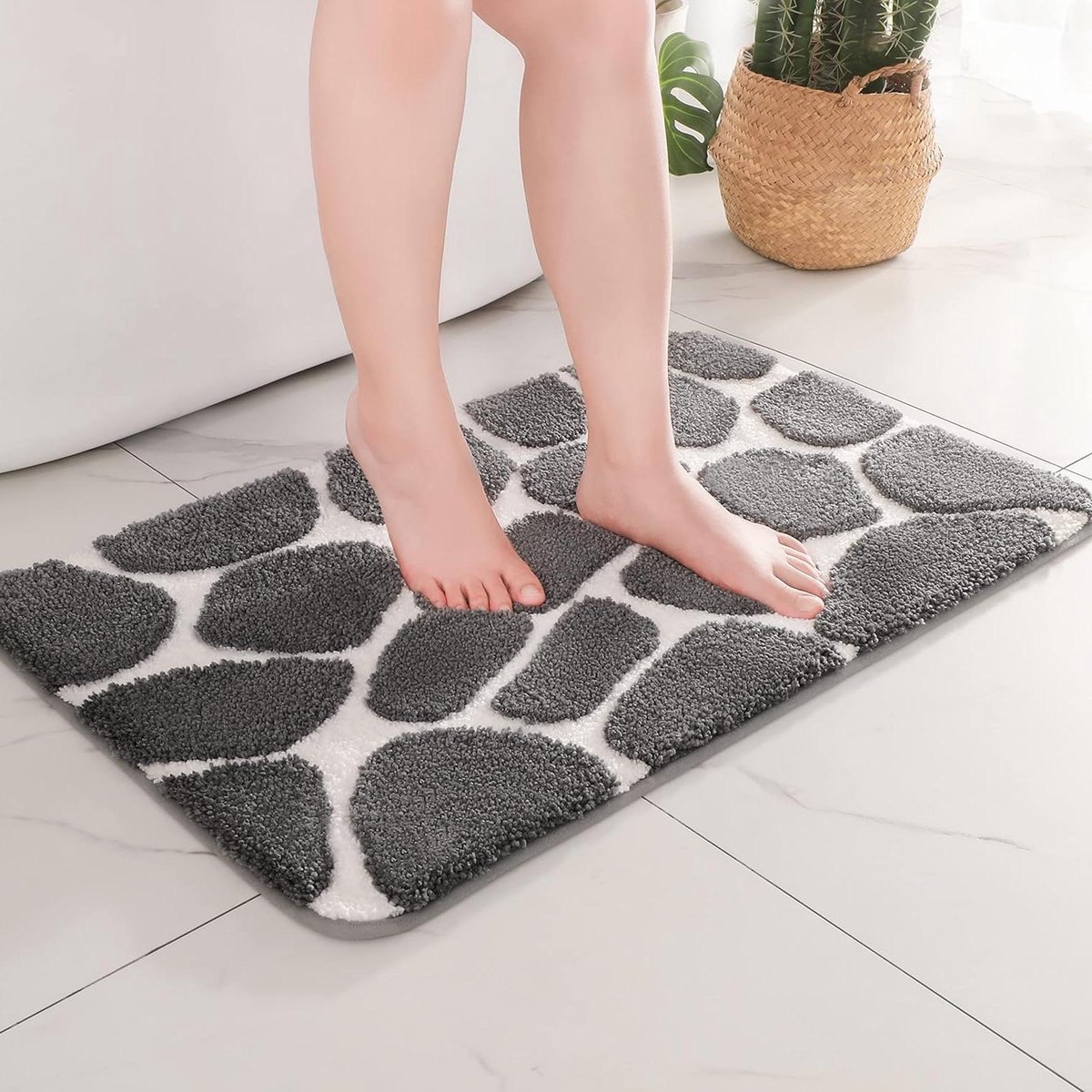 Zacht badkamertapijt - Microvezel badmat antislip 50 x 80 cm - badmat douchemat groenachtig grijs en wit