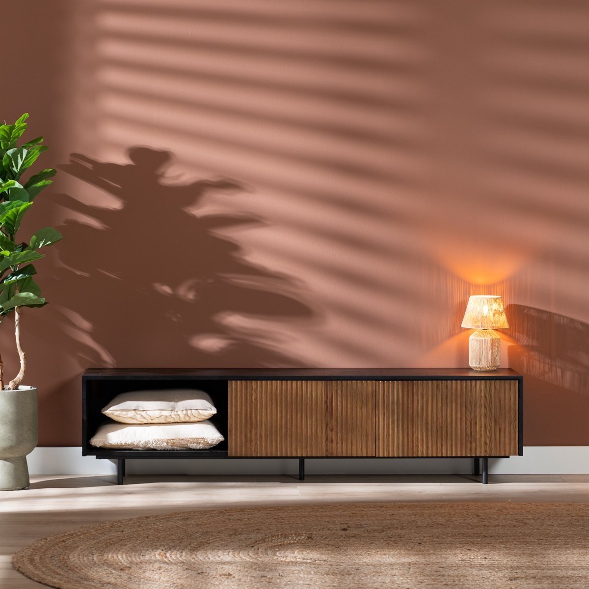 Bronx71® Tv-meubel Ray zwart/rustiek eiken 180 cm
