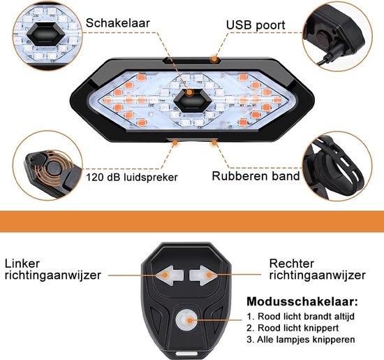 Fiets knipperlicht richtingaanwijzer LED - draadloos - werkt op accu van Merkloos — afbeelding 3