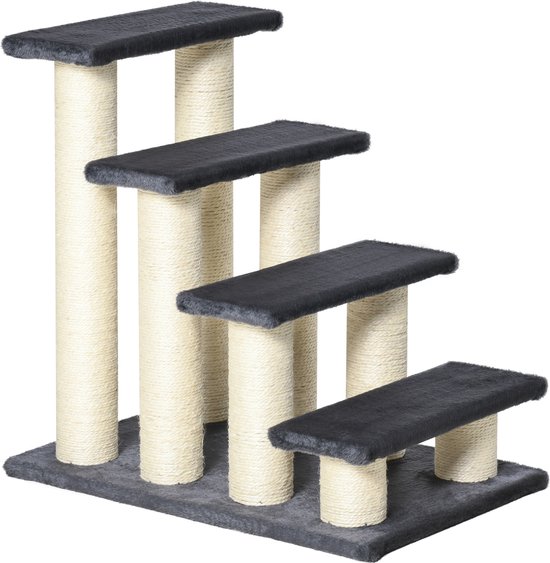 PawHut Dierentrap kattentrap hondentrap trap voor katten honden 4 treden grijs D30-067