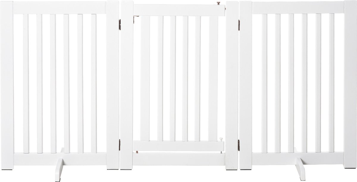 PawHut afschermhek voor honden veiligheidshek hondenhek deurafscherming 3 elementen incl. veiligheidsdeur metaal kunststof wit 180 x 3 x 74,5 cm