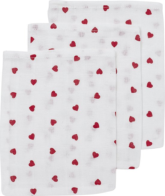 Meyco Baby Sweet Heart washandjes - 3-pack - hydrofiel - red - 20x17cm