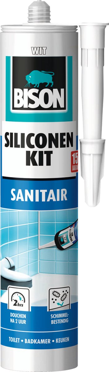 Bison Siliconenkit wit koker 300 ml - waterbestendige kit, sanitaire afdichting, ongevoelig voor schimmel, kleurvast, blijvend elastisch, makkelijk te verwerken