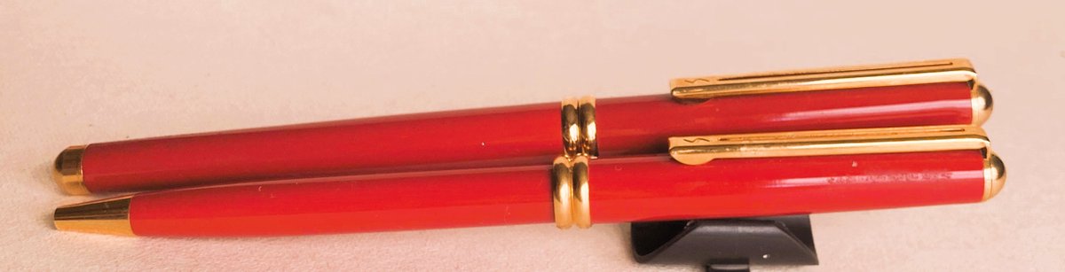 Inoxcrom - geschenkset vulpen en balpen 'Riviera' - rood met gouden accenten