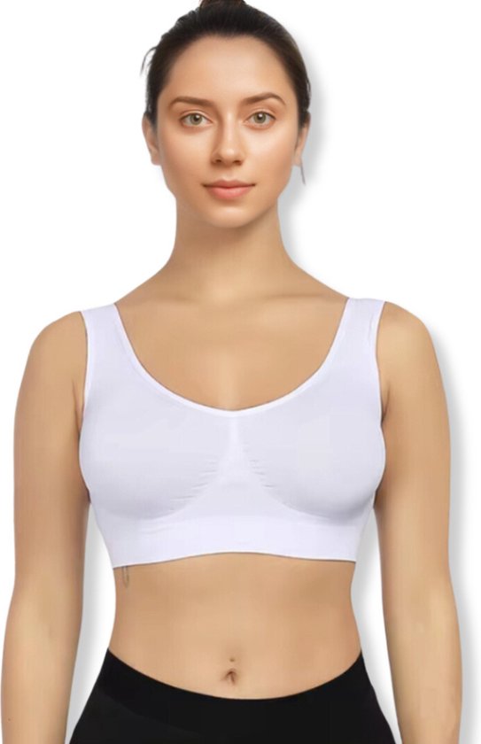 Comfort BH zonder beugel - Maat L - Wit - Met uitneembare bh vulling - bamboe bh - Extra comfortabele Sport BH - Zwangerschaps bh - Beugelloze bh - met push up - Magic bra - met pads