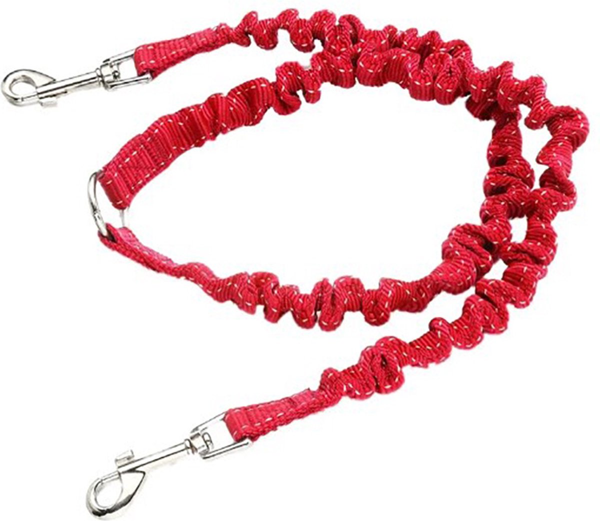 Actie4you® - Dubbele hondenriem - Koppelriem - Rekbaar - Hondenriem - Nylon - Reflecterend - Elastisch - Rood
