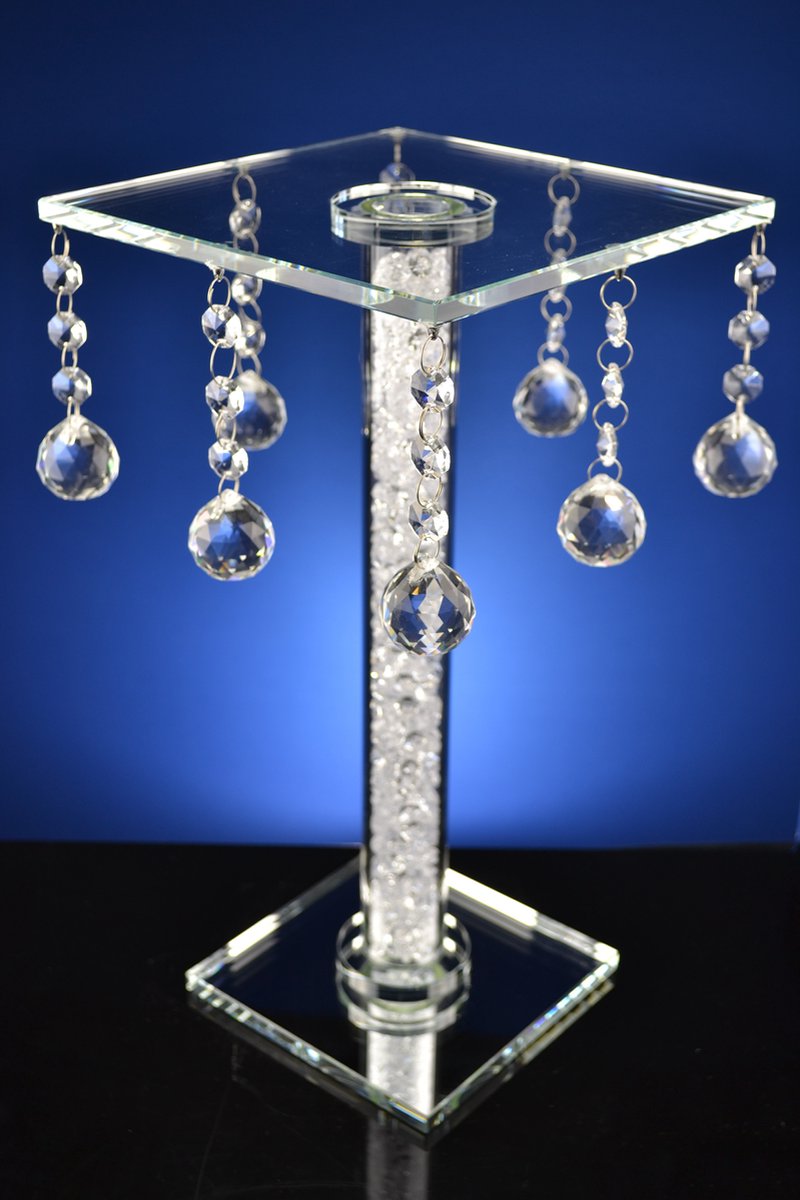 vierkant Luxe Kristallen Tafeltje Vierkant – Met Hangende Druppels – Elegant Design