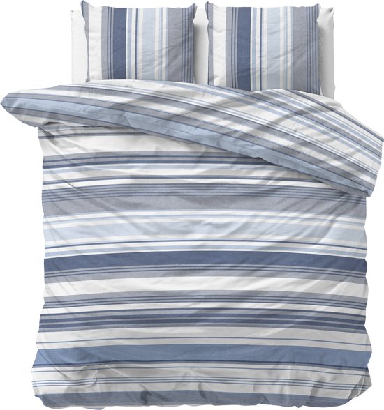 Sleeptime Stripy Dekbedovertrek - 200X200/220 + 2 x kussenslopen 60x70 - Blauw