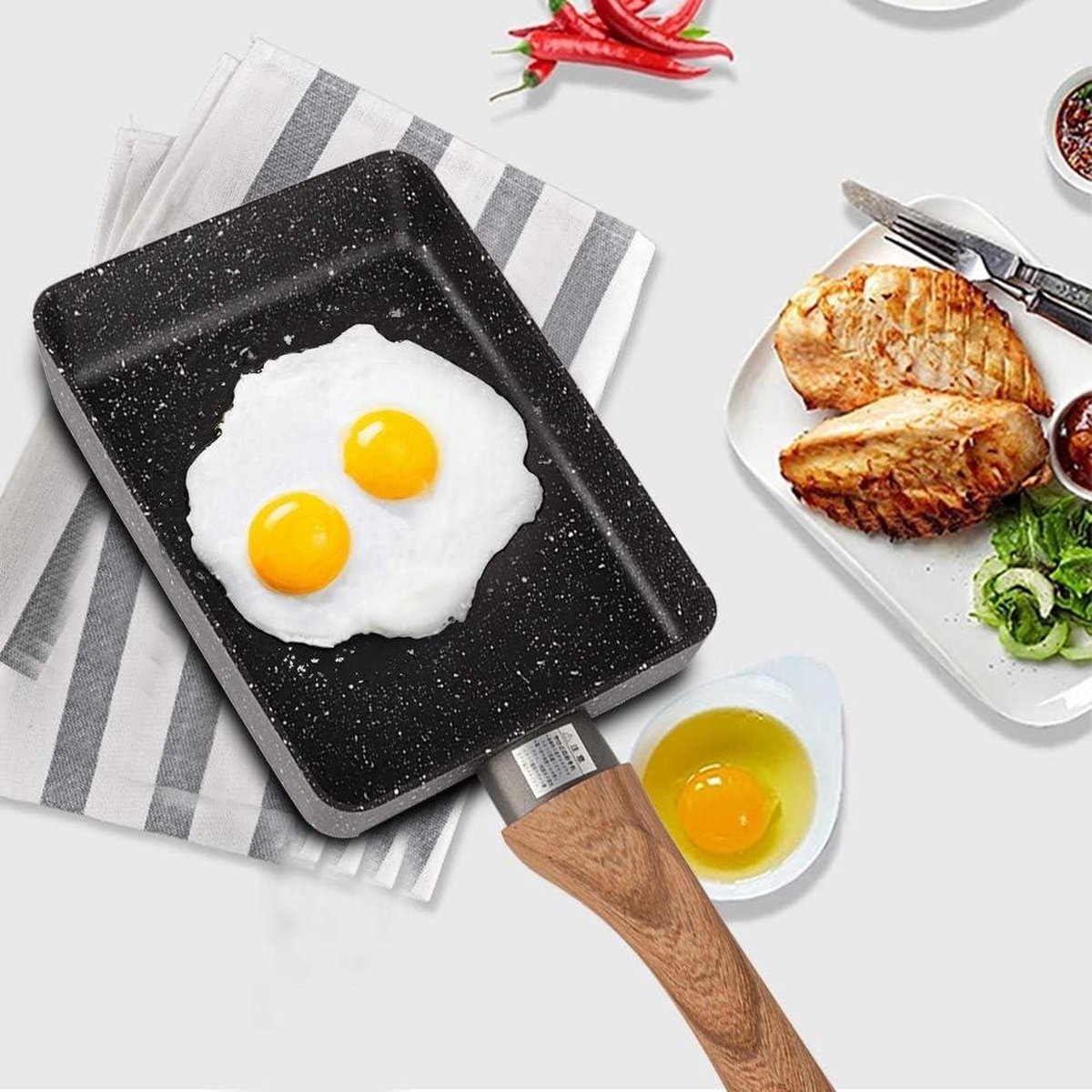 Japanse Omelet Pan - Antiaanbaklaag - Rechthoekige Mini Koekenpan - Grijs