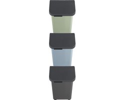 Sunware - Sigma home Sorteer Unit - Set van 3 - 40L - Met deksel - Antraciet Blauw Groen - GRATIS stickervel