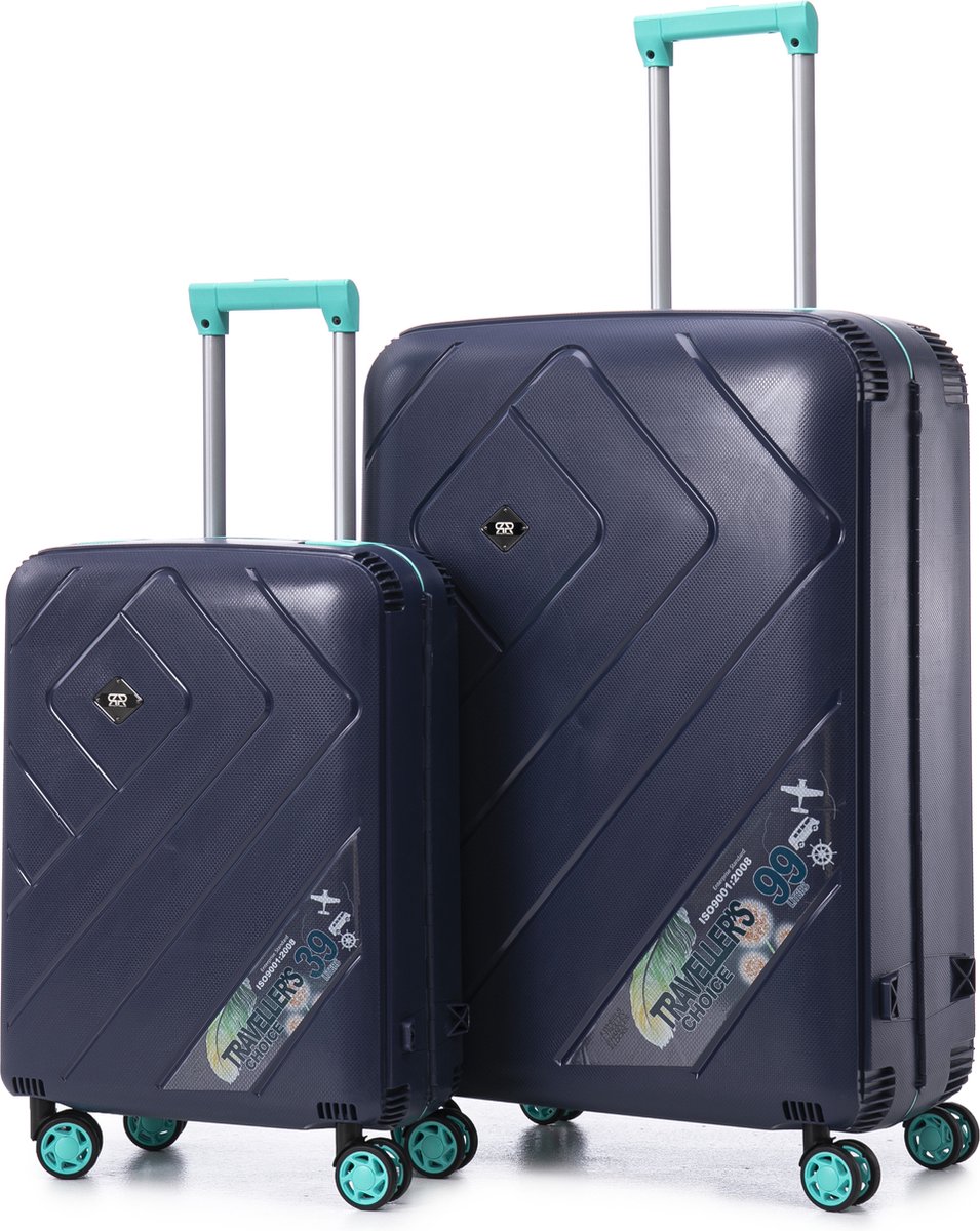 Royalty Rolls Saint-Tropez 2-delige PP Kofferset - Grote Koffer (99 Liter) en Handbagage Koffer (39 Liter) - Vaste Klik TSA Sloten - Donkerblauw